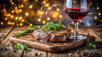 Beautifully Presented Ribeye Steak Resting on Wooden Cutting Board
