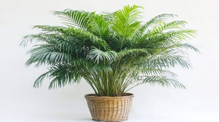 Fototapeta premium A Lush Green Palm Plant Residing in a Woven Basket Pot