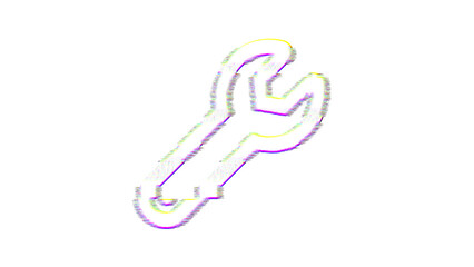 Icon wrench is distorted. Glitch. Noise, chromatic aberration, geometric distortion