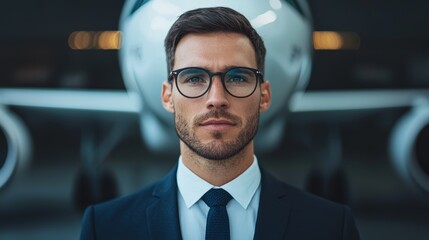 Fototapeta premium Business professional portrait airport terminal photography stylish environment close-up view corporate identity