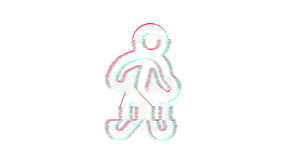 Icon walking is distorted. Glitch. Noise, chromatic aberration, geometric distortion