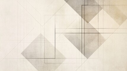 Subtle Geometric Canvas Art featuring a Beige Color Palette and Angular Forms Enhanced with a Textured Surface Quality, Background  Lines, and Squares