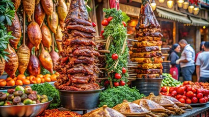 Fototapeta premium Colorful Outdoor Food Market Scene with Vibrant Local Delicacies
