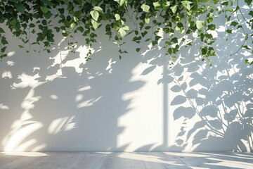 Fresh White Background with Subtle Leaf Shadow Designs