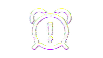 Icon alarm exclamation is distorted. Glitch. Noise, chromatic aberration, geometric distortion