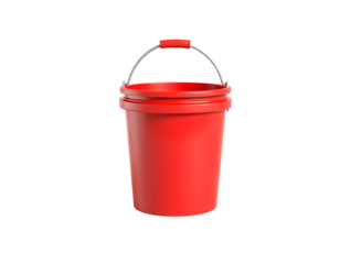 Red plastic bucket with a handle isolated on white