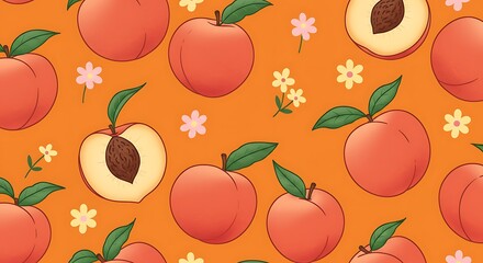 Sweet Peach Summer Illustration Warm Orange Tones AI Generated