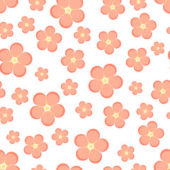 seamless pattern of pink forget-me-nots on a white background