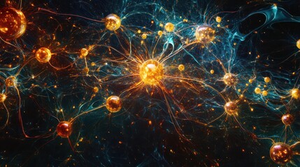 Naklejka premium An abstract and colorful depiction of interconnected glowing spheres and lines