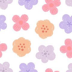Abstract spring flowers drawn with chalk, spring seamless pattern
