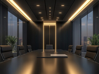Sleek Modern Conference Room at Dusk