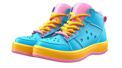 Eye catching modern sneakers featuring a vibrant geometric pattern and bold color scheme creating a stylish and dynamic look