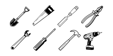 vector illustration of a silhouette of different icons set in a workshop