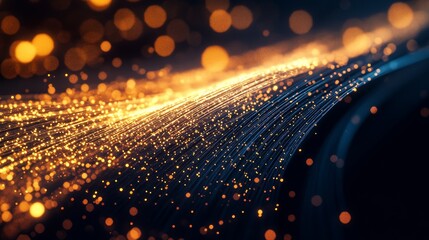 Naklejka premium Photorealistic Fiber Optic Cable with Gold Fiber Cables