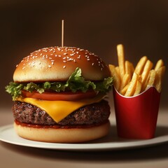 hamburger and fries