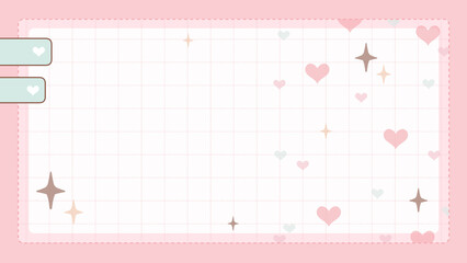 Cute background frame, pastel pink, decorated with cute stars and hearts.