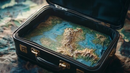 the land of Georgia inside a black travel suitcase