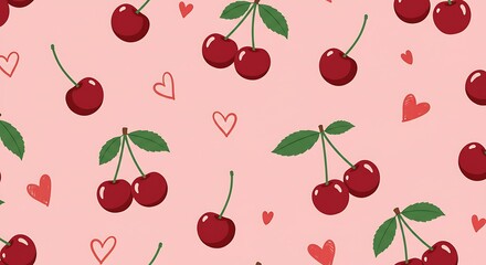 Sweet Cherry Love Blush Pink Pattern AI Generated