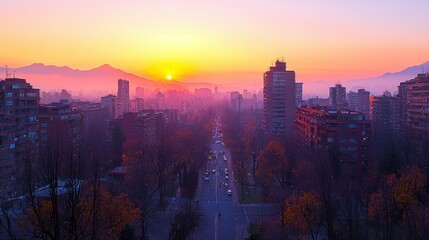 Obraz premium Sunrise over Santiago, Chile: A City Awakens