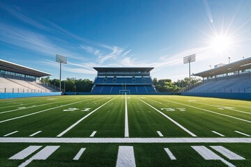 Obraz premium Serene Daytime Football Field Under Clear Blue Sky