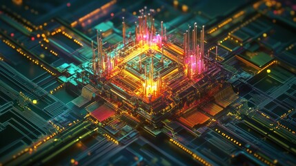 Naklejka premium A detailed digital artwork showing the computer processor components