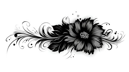 Elegant Monochrome Floral Design with Swirling Vines