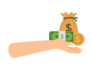 Hand Holding Money Bag and Cash