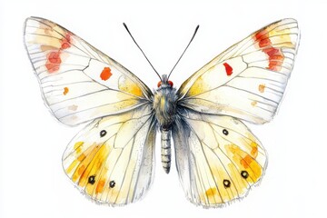 Fototapeta premium A beautifully detailed illustration of a butterfly featuring delicate wings with shades of yellow, orange, and black markings.