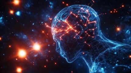 An artistic representation of human brain activity and neurological connections