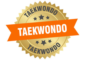taekwondo. taekwondo round orange and gold label isolated on transparent background