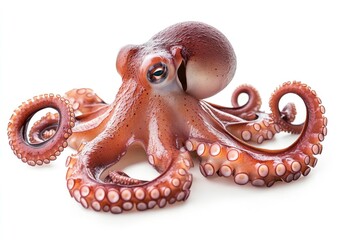 Isolated Octopus on White Background Featuring Detailed Tentacles and Suckers