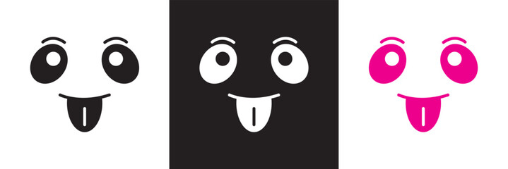 Kawaii cute face element  icon.  Funny japanese emoticon Cartoon character and face icon. Design for decoration, sticker, icon, kids etc. Vector illustration. isolated on white and black background. 