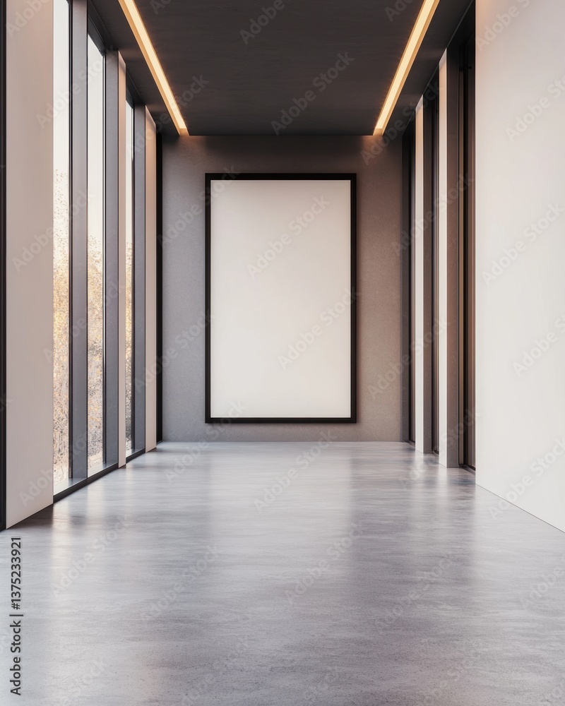 Poster a modern minimalist gallery hallway features a large blank s perfect for art display and design pres