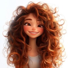 Fototapeta premium Cheerful Girl with Luscious Curly Hair and Bright Smile