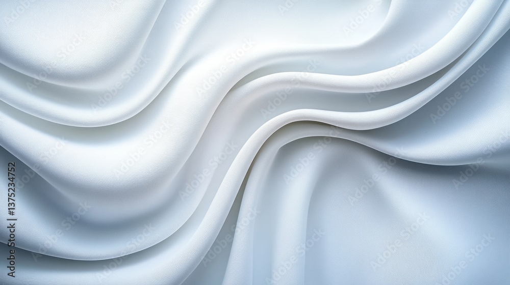 Poster Luxurious white silk fabric drapes elegantly in soft waves creating a sophisticated and luxurious background texture.