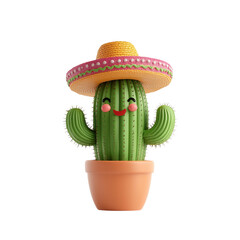 cinco de mayo festival concept, Cute cactus wearing a sombrero in a pot. in 3d rendering object style