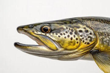Naklejka premium A detailed close up photograph of a trout fish head