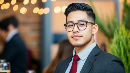Fototapeta premium Young Hispanic Entrepreneur Networking at Business Event with Confident Look