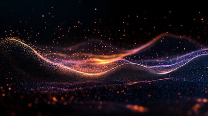Obraz premium Ethereal Waves of Light: a captivating and abstract visualization of light and energy flows, with glowing particles dancing and shimmering, evoking a sense of wonder.