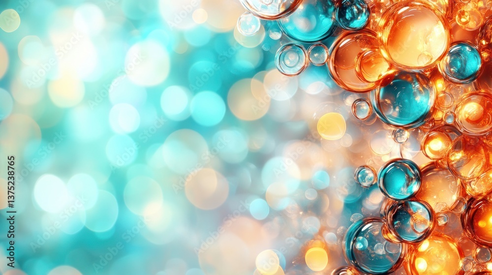 Poster Abstract background with vibrant teal and orange bubbles floating on a bokeh backdrop.
