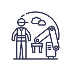 Illustration of human and robotic arm symbolizing HumanRobotRatio in industry.