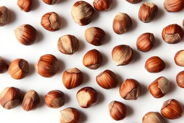 Hazelnuts Pattern on White Background Fresh Food Ingredient Concept
