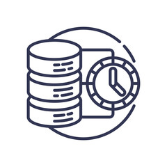 Database and clock symbolize real-time data updates and synchronization.