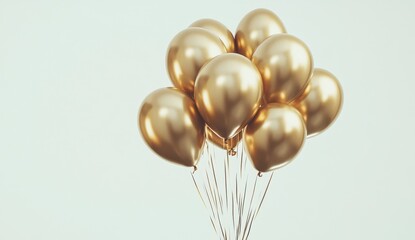 Elegant Gold Balloons Against Soft Light Background for Celebration