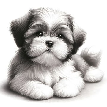 흰 배경, 시추, 펜슬 드로잉, jpeg (white background, Shih Tzu, pencil drawing, jpeg)