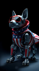  superhero robot dog wearing America flag costume on black background, created by generative ai