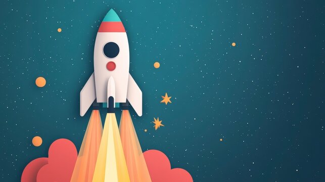 Vibrant Rocket Launch Illustration for Birthday Invitation and Space-Themed Celebrations