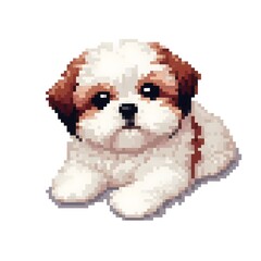Fototapeta premium 흰 배경, 시추, 픽셀아트, jpeg (white background, Shih Tzu, pixel art, jpeg)