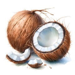 Fototapeta premium 흰 배경, 코코넛, 수채, jpeg (white background, coconut, water colour, jpeg)