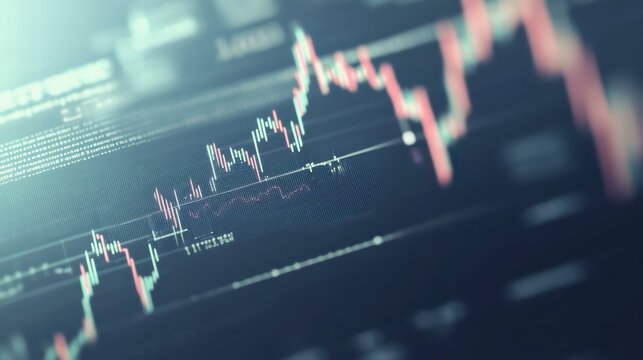 Dynamic Financial Data: Intricate lines on a monitor capture the volatility and complexity of the stock market, representing the ever-changing landscape of financial investment.